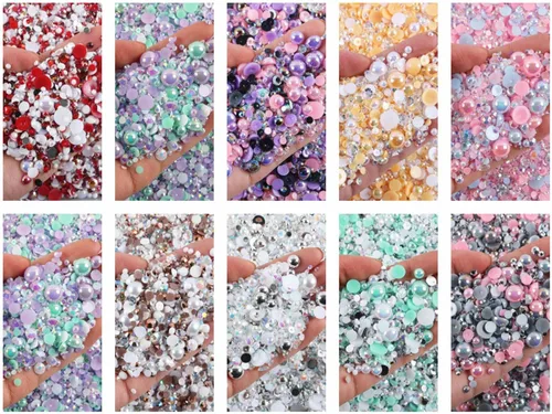 Vista 3 de Diamantes de imitación y perlas artesanales de tamaño mixto de 1.06 oz, diamantes de imitación de resina de gelatina de 0.079 a 0.394 pulgadas