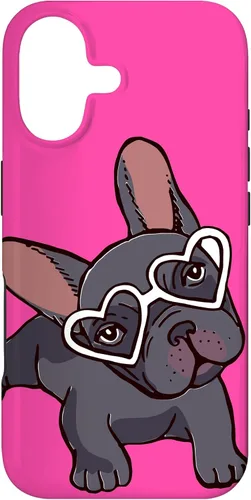 Vista 32 de iPhone 16 Francés Bulldog Francés Perro Cachorro Lindo Perro Perro Gafas Caso Mascota
