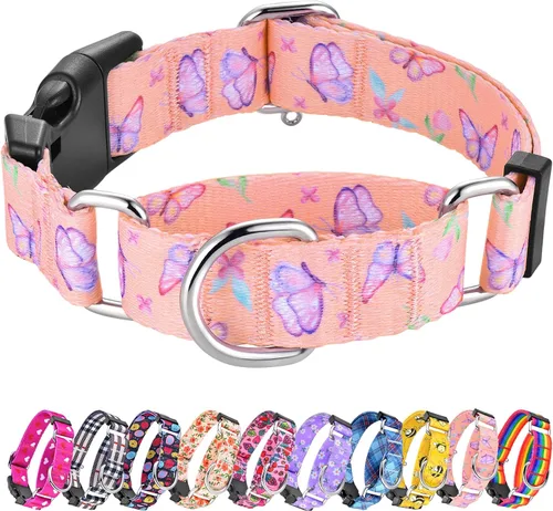 Vista 25 de Hikiko - Collar de cuadros para perros con collar ajustable de nylon Martingale con hebilla de liberación rápida (Pluma de beige, X-Pequeño)