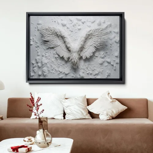 Vista 5 de White Angel Wing Painting on Canvas, Abstract Modern Minimalist 3D Texture Acrylic Artwork for Tranquil Bedroom Wall Art Decor