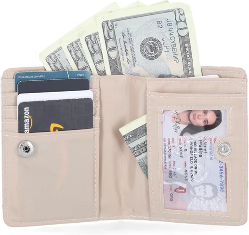 Vista 2 de Mundi Mini billetera pequeña para mujer, soporte delgado para tarjetas de crédito con bolsillo para monedas con cremallera, billetera compacta