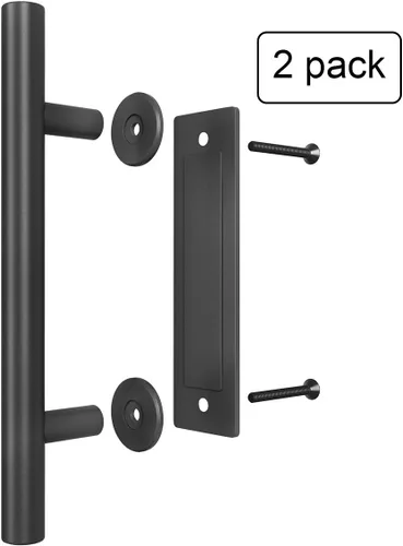 Vista 5 de SMARTSTANDARD 2 manijas de puerta de granero de 12 pulgadas, diseño rústico Negro