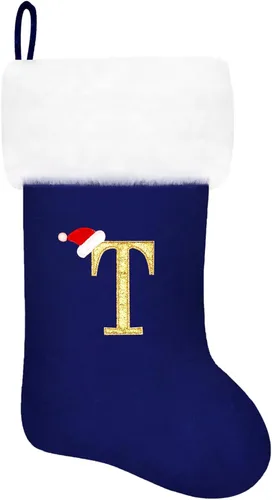 Vista 83 de Calcetines de Navidad bordados de 20 pulgadas con monograma, terciopelo negro con puño de felpa blanca supersuave, adornos clásicos para decoración