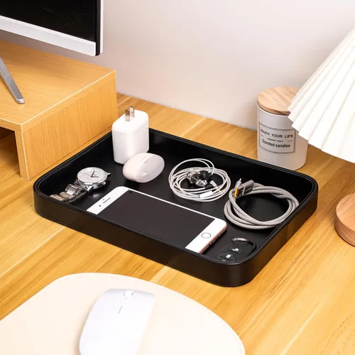 Vista 5 de Bandeja de valet para hombres de 8.2 x 11.8 pulgadas, organizador simple de Marrón Oscuro