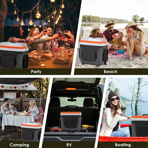 Vista 8 de Kikihuose Refrigerador de Coche de 12V 32 Qt (30L) Enfriador/Calentador Eléctrico con Bolsillos, Divisor de Paquete de Hielo, Tapa Extraíble