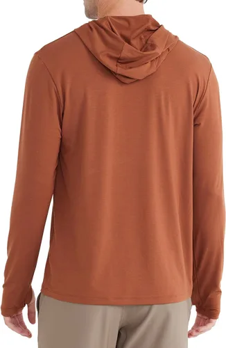 Vista 2 de Free Fly Sudadera con capucha cruzada de bambú para hombre, camisa elástica de peso premium para exteriores con orificios para los pulgares