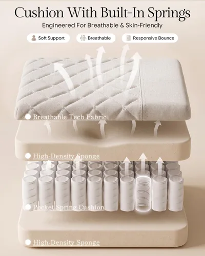 Vista 8 de Silla de juegos Dowinx con tela transpirable, silla de computadora con colchón de resorte de bolsillo, silla de oficina cómoda con almohadilla