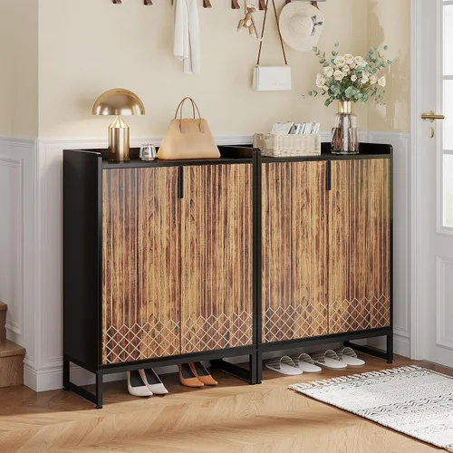 Vista 7 de Tribesigns Zapatero con puertas, organizador de almacenamiento de zapatos de 5 niveles para 25 pares, moderno zapatero de madera para entrada