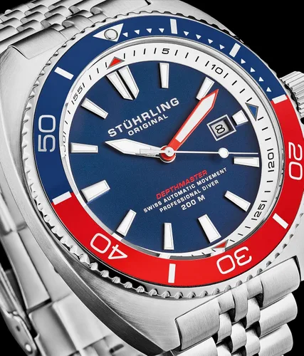 Vista 2 de Stuhrling Reloj suizo automático de buceo de 1.772 in con caja y pulsera de acero inoxidable giratorio bisel unidireccional resistente al agua