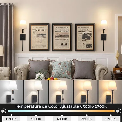 Vista 4 de Juego de 2 apliques de pared a pilas, luz de pared recargable negra con control remoto inalámbrico regulable, 12 modos de color, aplique de batería