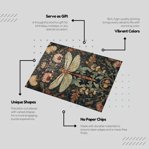 Vista 6 de Rompecabezas de libélula floral vintage de 1000 piezas para adultos, rompecabezas decorativo de regalo para amantes de los boho, 1000 rompecabezas