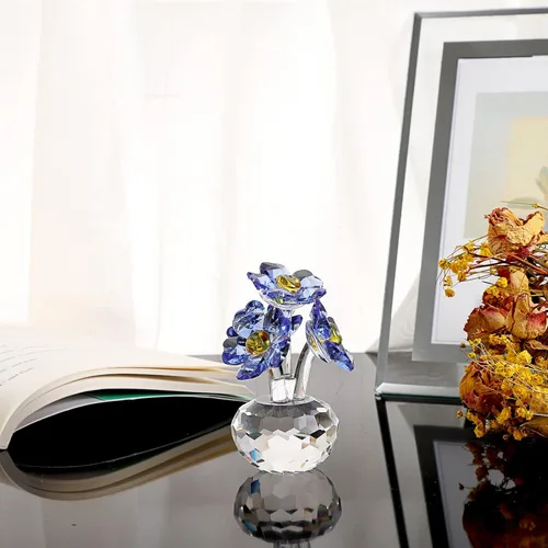 Vista 5 de OwnMy Figuras de cristal azul Forget Me Not Flowers Collectibles Sparkle Crystal Forget-Me-Not Decoración de flores, pequeñas flores de vidrio