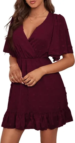 Vista 3 de Rooscier Minivestido envolvente con cuello en V y lunares suizos para mujer