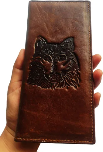 Vista 93 de Hombres Cool Eagle Wolf Caballo Totem Cuero Vaca Vertical Cartera Cremallera Multi-tarjeta Titular, Tótem de caballo, Minimalista