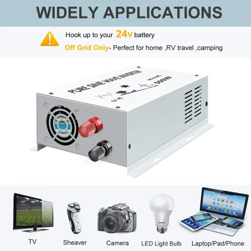 Vista 5 de WZRELB Inversor de corriente solar pura de onda sinusoidal 500w 24v DC a 120v AC 60hz
