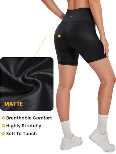 Vista 5 de CRZ YOGA Matte Faux Leather Shorts for Women 6 - Stretch High Waisted Spandex Biker Shorts Workout Yoga Short Leggings