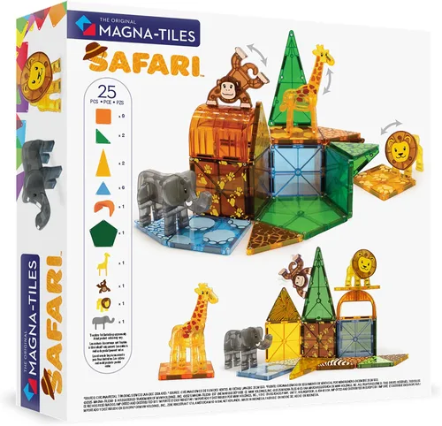 Vista 2 de MAGNA-TILES Safari Animals - Juego de construcción magnética de 25 piezas, la marca original de construcción magnética