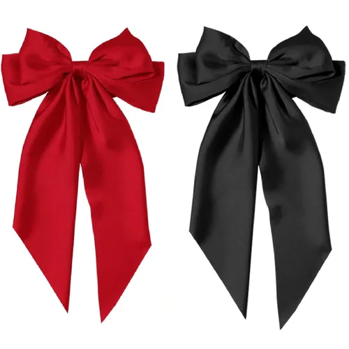 Vista 10 de Tobeffect Pinzas para el cabello, lazos para el cabello para mujeres y niñas, de satén sedoso, pinzas para el cabello con lazo grande, color rojo