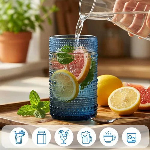 Vista 4 de Moretoes - Juego de 6 vasos de cristal vintage con forma de hobuña, color azul