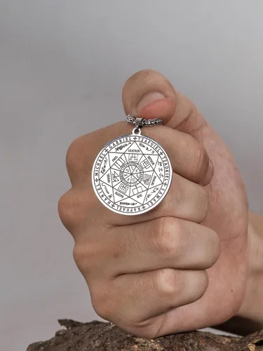 Vista 4 de HAQUIL Stainless Steel Seal of The Seven Archangels Medallion Pendant Necklace, Box Chain, Jewelry Gift for Men and Women