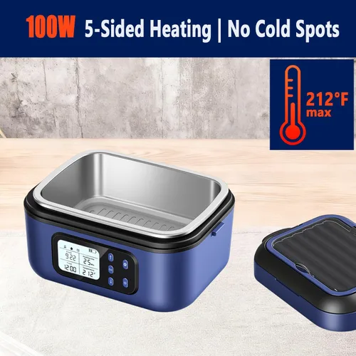Vista 4 de Lonchera eléctrica inalámbrica XL para adultos, alimentada por batería, capacidad de 2 x 6.3 tazas, calentador de alimentos portátil recargable