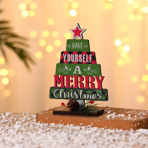 Vista 4 de Decoración de mesa de Navidad de madera, decoración de mesa de Navidad, decoración de árbol de Navidad de pie de madera, adornos de Navidad 2022