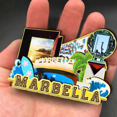 Vista 4 de Imán de madera de Marbella de España 3D para nevera, recuerdos coleccionables, decoración hecha a mano, artesanías 2
