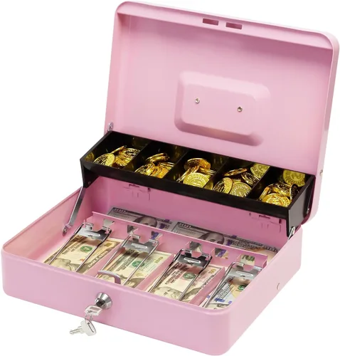 Vista 6 de Caja de efectivo con cerradura de combinación, caja de dinero de metal con bandeja de dinero, caja de bloqueo de efectivo para venta de garaje