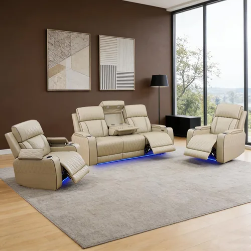 Vista 31 de Sofá reclinable individual eléctrico para muebles de sala de estar, silla reclinable de cuero con luces LED, puertos USB, almacenamiento oculto