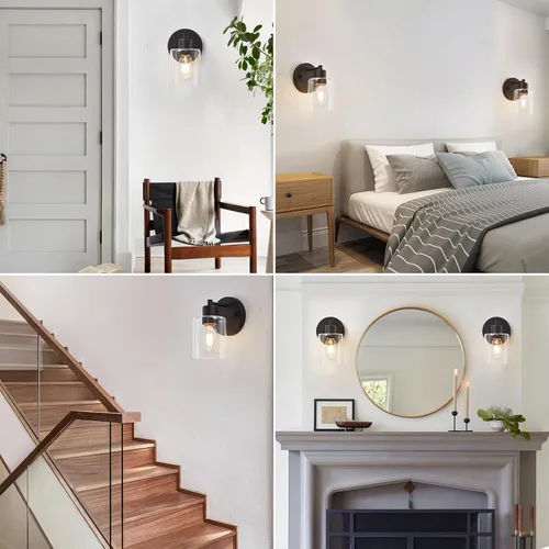 Vista 7 de Aplique de Pared, Luz de Tocador Negra, Moderna Lámpara de Baño con Pantalla de Vidrio Transparente y Prevención de Humedad y Óxido, Lámpara