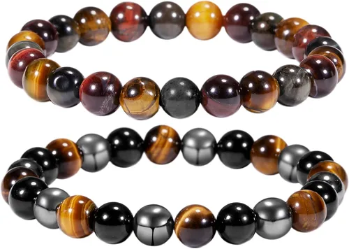 Vista 17 de Bivei - Pulsera elástica de cuentas redondas de cristales curativos semipreciosos naturales, hecha a mano, rellenadores de regalo para mujeres Ágata
