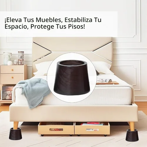 Vista 5 de Elevadores de cama de madera de pino de alta calidad, elevadores resistentes de 3 pulgadas para soporte resistente y decoración mejorada
