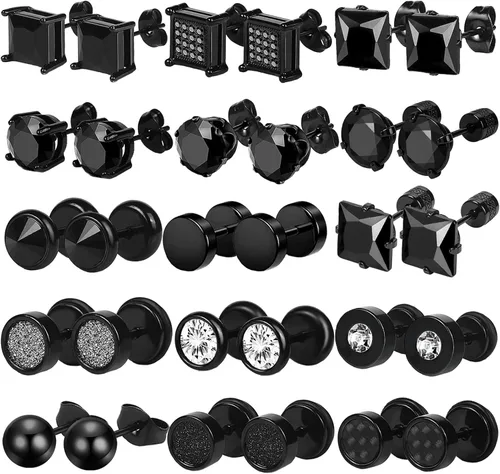 Vista 9 de NEWITIN Juego de 15 pares de aretes de acero inoxidable para hombre