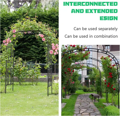Vista 4 de DoCred Enrejado de arco de jardín grande para plantas trepadoras, 87 pulgadas de alto, soporte de metal para plantas, arco para trepar vides
