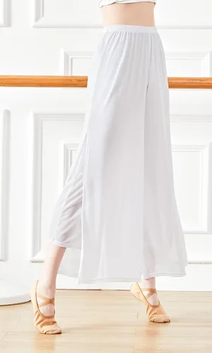 Vista 3 de Angcoco Pantalones de entrenamiento de baile de gasa elástica de doble capa para mujer