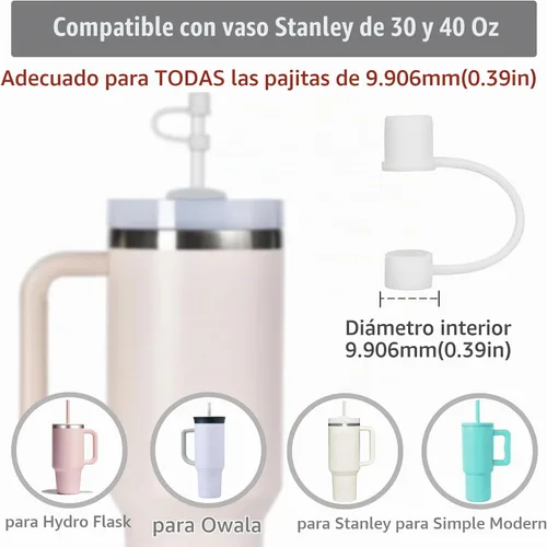 Vista 4 de 6 piezas de cubiertas de pajita de silicona con tapa compatible con vaso Stanley de 30-40 oz con mango, tapa de 10 mm, cubiertas de pajita a prueba