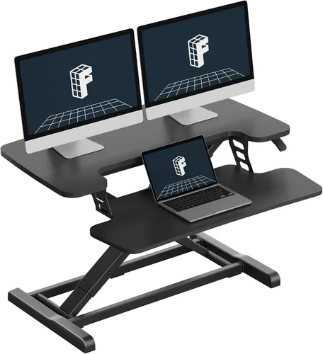 Vista 15 de FLEXISPOT Convertidor de escritorio de pie de 28 pulgadas para espacios pequeños, elevador de escritorio compacto para computadora de pie Negro