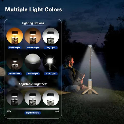 Vista 6 de Luces telescópicas para campamento, recargables y plegables de 10500 mAh, linternas LED con soporte, linternas impermeables IPX7 con base magnética