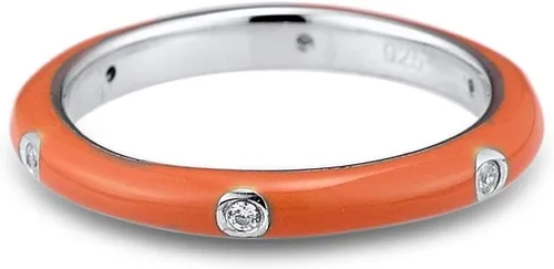 Vista 2 de Santuzza Anillo apilable esmaltado de plata de ley 925 con circonita cúbica, arco iris, eternidad, anillos apilables para mujer