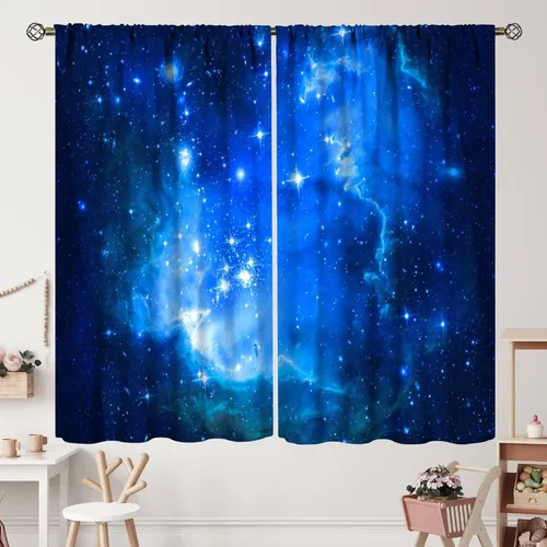 Vista 36 de Cortinas de planeta galaxia, espacio exterior, universo, nebulosa, estrellas, cielo estrellado, con bolsillo para cortinero, para sala de estar