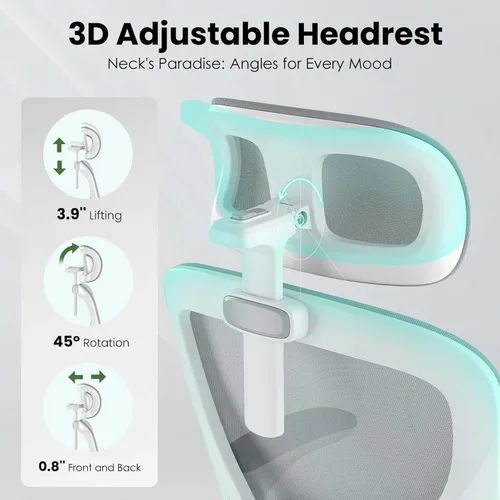 Vista 3 de Sillas de oficina ergonómicas de malla con soporte lumbar y reposacabezas ajustable, cómoda silla de escritorio para computadora con respaldo alto