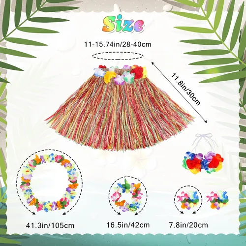 Vista 9 de Conjunto de disfraz de falda de hierba hawaiana de 11.8 in para niñas