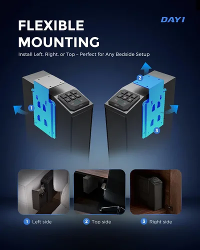 Vista 5 de DAYI Caja fuerte biométrica para pistola, caja fuerte para pistola de huellas dactilares con 3 maneras de acceso rápido y función silenciosa