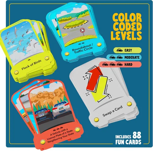 Vista 3 de Mini Explorer Road Rally Travel Scavenger Hunt - Juego de cartas para niños – Viaje por carretera, juegos de coches y actividades imprescindibles