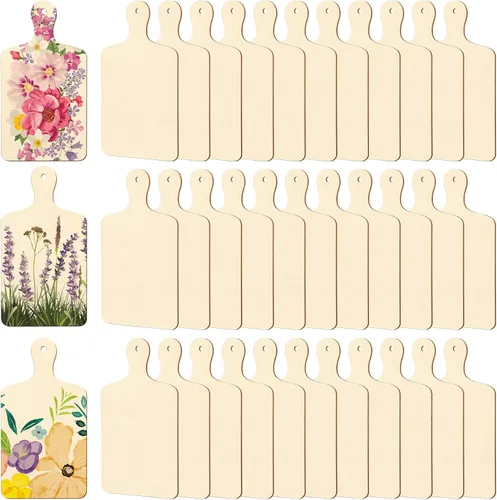 Vista 8 de 36 Piezas Tablas de Cortar Mini de Madera con Mango Madera Sin Terminar Manualidades Mini Tablas de Charcutería Paddle en Blanco Pequeña Tabla
