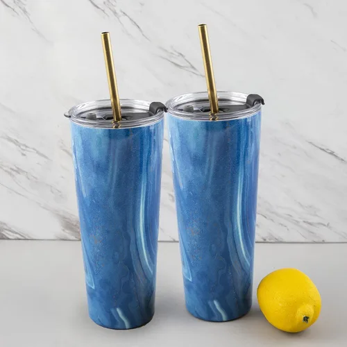 Vista 27 de Cambridge ECW3BLCB2DS Blue - Paquete de 2 vasos de vino de acero inoxidable con diseño de geoda de 12 onzas Azul