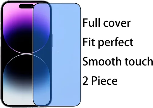 Vista 5 de Protector de pantalla de espejo de vidrio templado antiazul, 2 unidades, para iPhone 14 Pro Max, 6.7 pulgadas, dureza 9H, antiarañazos, cubierta