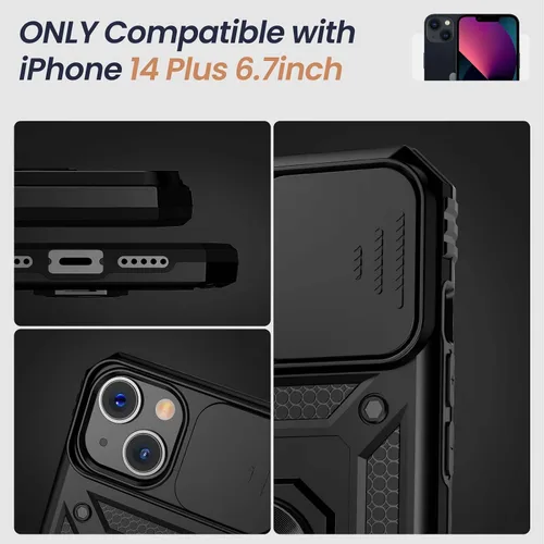 Vista 7 de Goton Funda para iPhone 14 Plus con Protector de Pantalla - Funda con Cubierta Deslizante para Cámara con Soporte de Anillo, Resistente de Grado