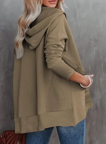Vista 4 de SHEWIN Sudadera de gran tamaño para mujer, casual, con botones, cuello en V, con bolsillo