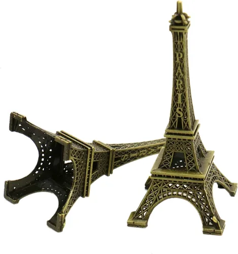 Vista 3 de Estatua de la torre Eiffel de metal de bronce, paquete de 2, decoración de mesa, decoración de pastel, regalos, decoración del hogar